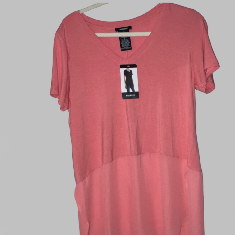 Premise Peach Blossom semi Sheer hem Tunic Tee Short Sleeve Women’s M NWT